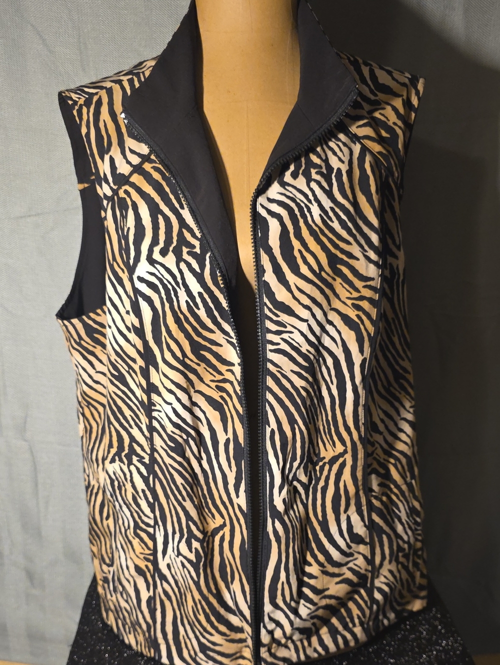 Zebra-Print Sleeveless Vest in Black & Tan